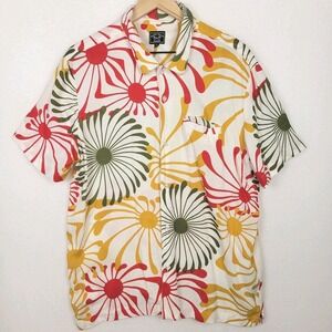 Dark Seas Prankster Woven Shirt Men's L Rayon Button Up Surf Retro Sunburst